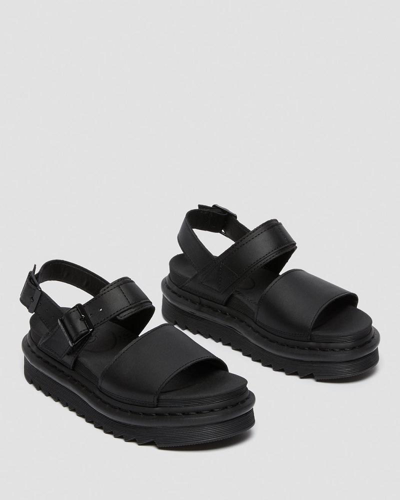 Dr Martens Voss Leren Sandalen Met Riem Dames Zwart | NL 462LIS